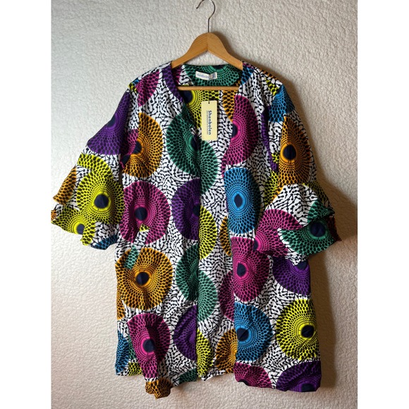 Shenbolen Sweaters - Shenbolen African Print Kimono Cardigan Multi Color Ankara Ruffle Sleeve 2XL NEW